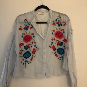 Button up blouse with floral embroidery